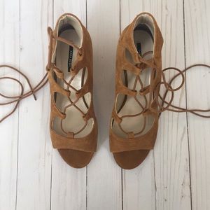 ZARA lace up wedge heels